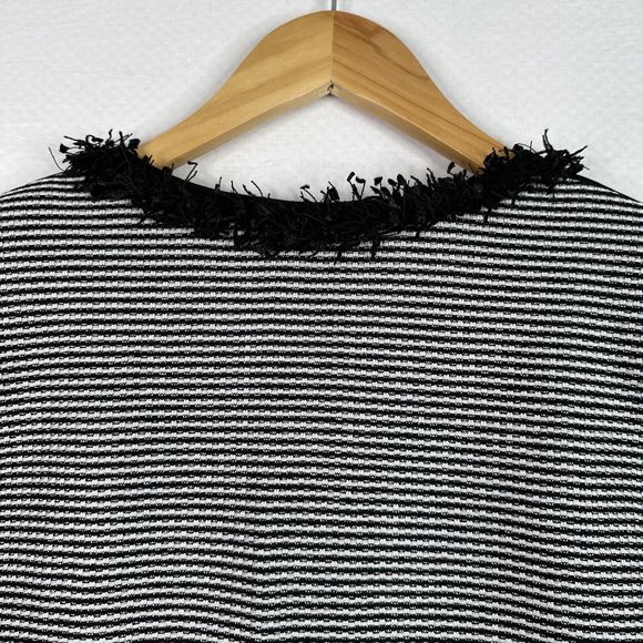 Exclusively Misook Fringe Trim Cardigan Jacket Black White‎ Knit Career Classic - Picture 7 of 11